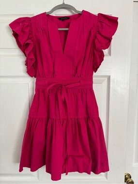 Strut & Bolt Hot Pink Ruffle-Sleeve Mini Dress